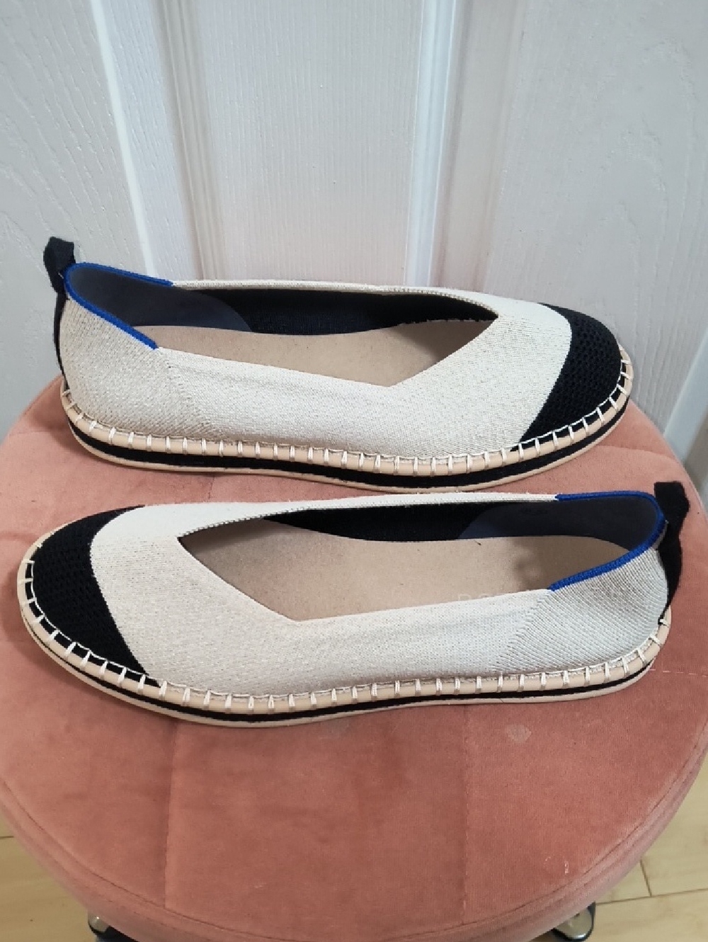 Rothy's The Espadrille Boardwalk Flats In Cream And Black Size 8.5 - Picture 5 of 9